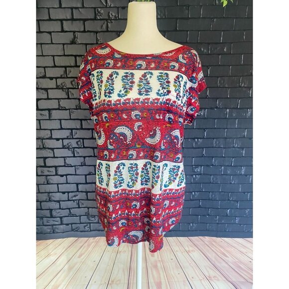 Loft Linen Boho Paisley Capped Sleeve Lightweight Breathable linen T Shirt S - Picture 2 of 4